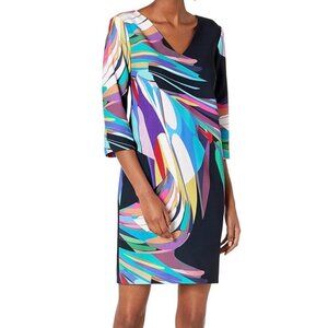 TRINA Turk Womens VNeck Shift Dress 0 Blue Colorful Abstract 70s Mod Spade Lilly